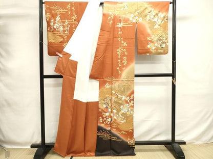 平和屋着物■訪問着　駒刺繍　御所車飛鶴花文　暈し染め　金彩　正絹　逸品　DABH1924cd
