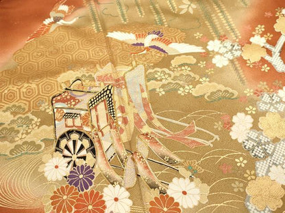 平和屋着物■訪問着　駒刺繍　御所車飛鶴花文　暈し染め　金彩　正絹　逸品　DABH1924cd