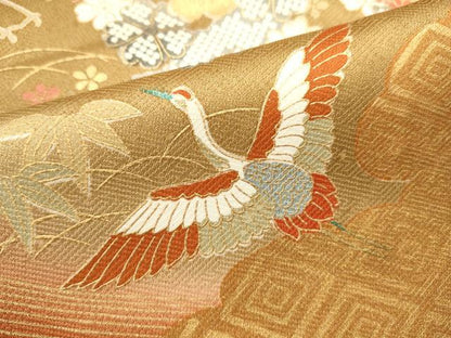 平和屋着物■訪問着　駒刺繍　御所車飛鶴花文　暈し染め　金彩　正絹　逸品　DABH1924cd