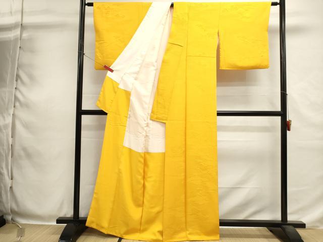平和屋着物■上質な色無地　雲重ね花地紋　向日葵色　正絹　逸品　DABH1930cd