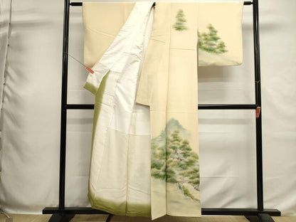 平和屋着物■訪問着　手描き　渡橋風景文　暈し染め　鬼しぼ縮緬　正絹　逸品　DABH1947cd