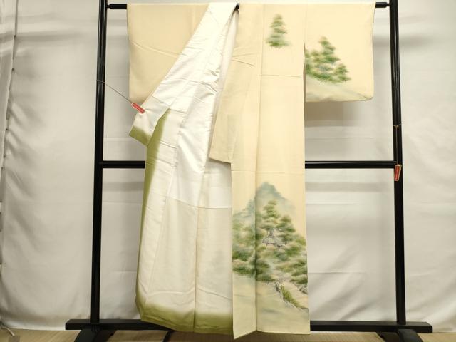 平和屋着物■訪問着　手描き　渡橋風景文　暈し染め　鬼しぼ縮緬　正絹　逸品　DABH1947cd