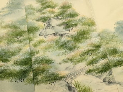 平和屋着物■訪問着　手描き　渡橋風景文　暈し染め　鬼しぼ縮緬　正絹　逸品　DABH1947cd