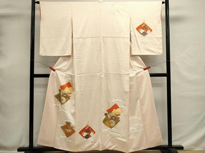 平和屋着物■訪問着　駒刺繍　雪輪花文　金彩　正絹　逸品　DABH1953cd
