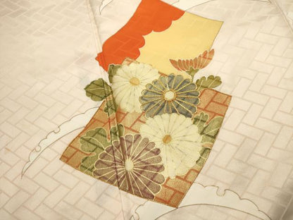 平和屋着物■訪問着　駒刺繍　雪輪花文　金彩　正絹　逸品　DABH1953cd