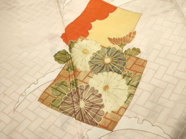 平和屋着物■訪問着　駒刺繍　雪輪花文　金彩　正絹　逸品　DABH1953cd