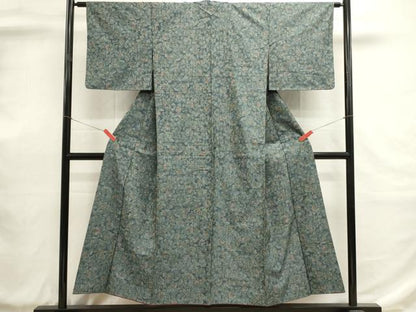 平和屋着物■上質な紬　更紗花文　正絹　逸品　DABH1955cd
