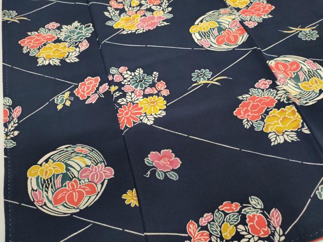 平和屋着物■上質な小紋　型染め　花丸文　鬼しぼ縮緬　正絹　逸品　DABH1968cd