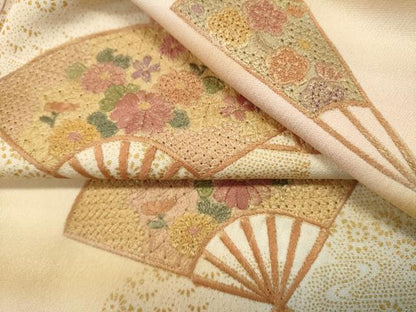平和屋着物■中国三大刺繍　スワトウ刺繍　汕頭刺繍　総刺繍　訪問着　扇面花文　暈し染め　金彩　正絹　逸品　DABH1974cd