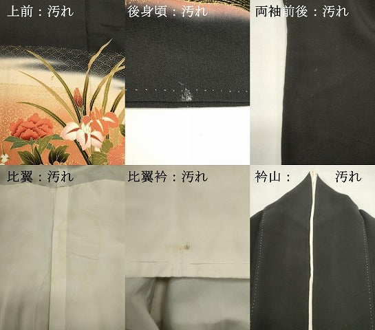 平和屋着物■豪華黒留袖　駒刺繍　花車文　暈し染め　金彩　正絹　逸品　DABH1976cd