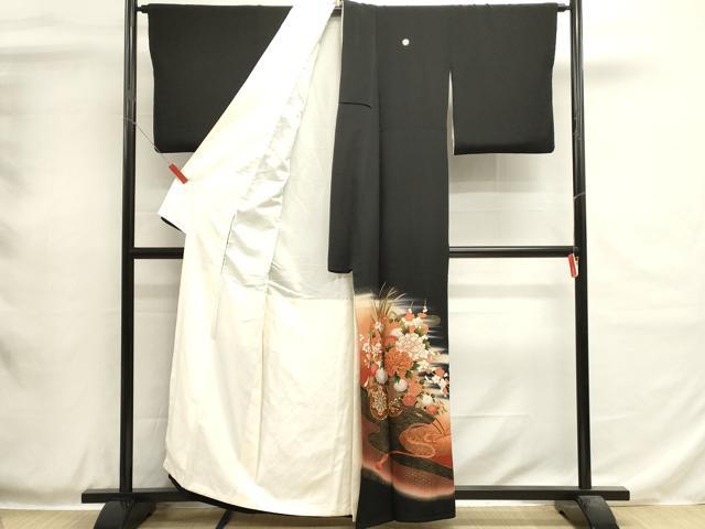 平和屋着物■豪華黒留袖　駒刺繍　花車文　暈し染め　金彩　正絹　逸品　DABH1976cd