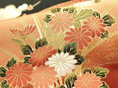 平和屋着物■豪華黒留袖　駒刺繍　花車文　暈し染め　金彩　正絹　逸品　DABH1976cd