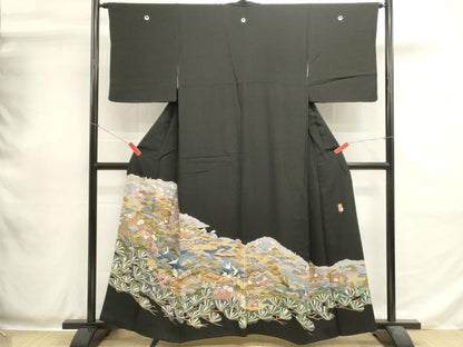 平和屋着物■豪華黒留袖　友禅　作家物　風景飛鳥文　正絹　逸品　DABH1978cd