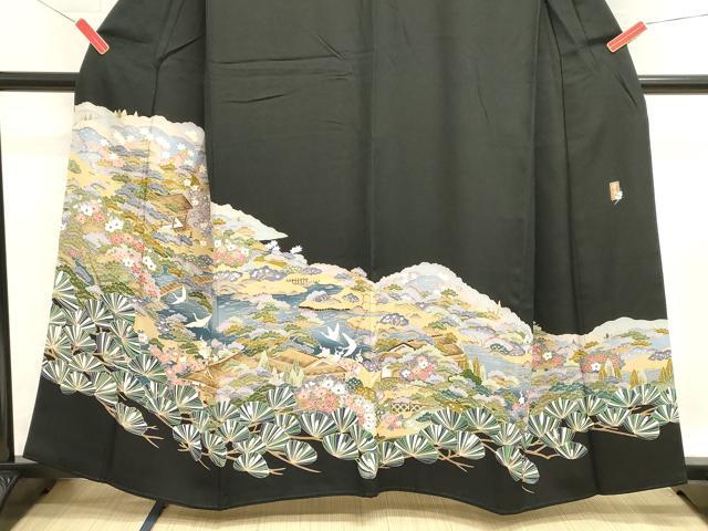 平和屋着物■豪華黒留袖　友禅　作家物　風景飛鳥文　正絹　逸品　DABH1978cd