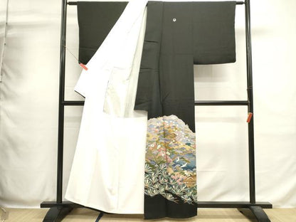 平和屋着物■豪華黒留袖　友禅　作家物　風景飛鳥文　正絹　逸品　DABH1978cd