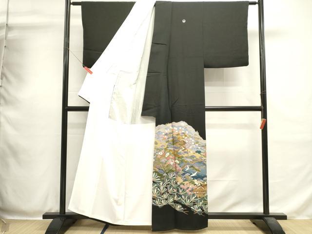 平和屋着物■豪華黒留袖　友禅　作家物　風景飛鳥文　正絹　逸品　DABH1978cd