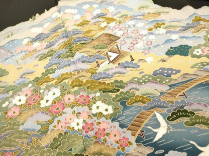 平和屋着物■豪華黒留袖　友禅　作家物　風景飛鳥文　正絹　逸品　DABH1978cd