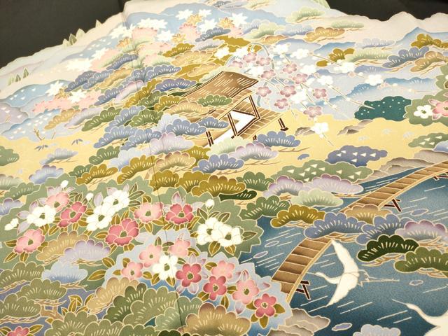 平和屋着物■豪華黒留袖　友禅　作家物　風景飛鳥文　正絹　逸品　DABH1978cd