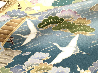 平和屋着物■豪華黒留袖　友禅　作家物　風景飛鳥文　正絹　逸品　DABH1978cd