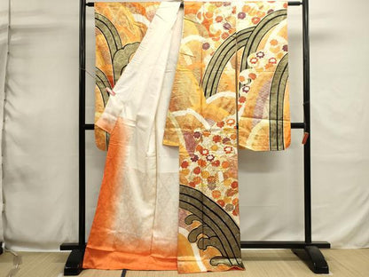 平和屋着物■豪華振袖　駒刺繍　荒波文　菊唐草　金彩　正絹　逸品　DABH1979cd