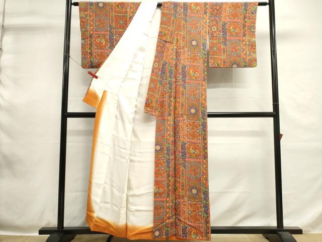 平和屋着物■上質な小紋　更紗動物花文　鬼しぼ縮緬　正絹　逸品　DABH1986cd