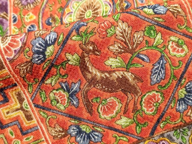 平和屋着物■上質な小紋　更紗動物花文　鬼しぼ縮緬　正絹　逸品　DABH1986cd