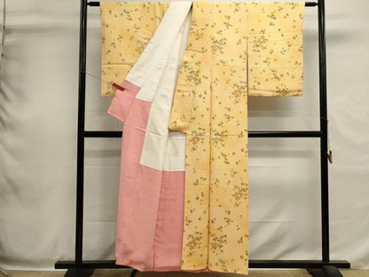 平和屋着物■上質な小紋　手描き　花蝶文　暈し染め　正絹　逸品　DABH1988cd