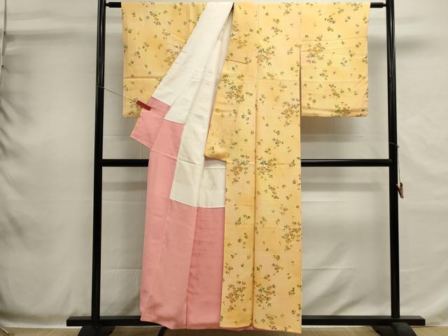 平和屋着物■上質な小紋　手描き　花蝶文　暈し染め　正絹　逸品　DABH1988cd