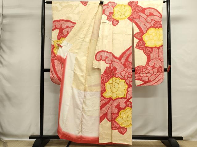 平和屋着物■豪華振袖　駒刺繍　絞り　流水草花文　正絹　逸品　DABH1998cd