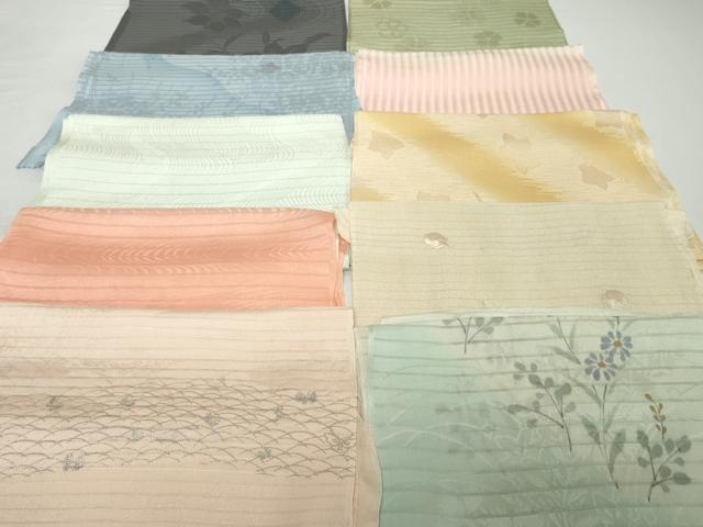平和屋着物＊夏物 和装小物 帯揚げ10枚セット 絽 縦絽 絽縮緬 紗 刺繍　芝蝶 桔梗 草花 流水花　銀彩　全て正絹 逸品 DABH2045zzz