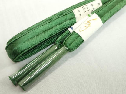 平和屋着物●和装小物　帯締め・帯揚げセット　道長地紋　千歳緑色　手組　逸品　未使用　DABH2070zzz