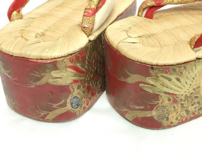 平和屋本店●和装小物　子供　ぽっくり下駄　こっぽり・おこぼ下駄　畳表　金蒔絵　鶴　鈴なし　逸品　DABH2083zzz