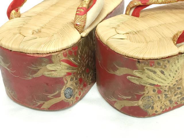 平和屋本店●和装小物　子供　ぽっくり下駄　こっぽり・おこぼ下駄　畳表　金蒔絵　鶴　鈴なし　逸品　DABH2083zzz