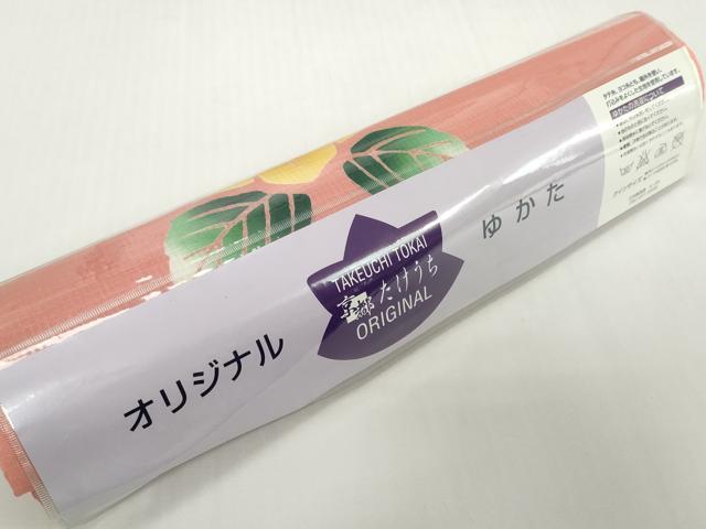 平和屋着物＊夏物　綿紅梅　浴衣　反物　着尺　注染　椿　綿　逸品　未使用　DABH2101zzz