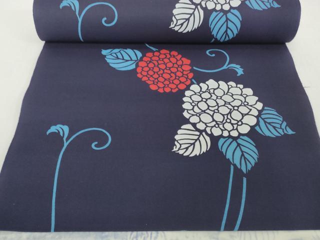 平和屋着物＊夏物　浴衣　反物　着尺　注染　紫陽花　アジサイ　綿　逸品　未使用　DABH2103zzz