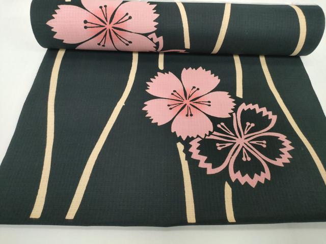 平和屋着物＊夏物　浴衣　反物　着尺　注染　立涌花文　撫子　黒地　やまと誂製　綿　逸品　未使用　DABH2105zzz