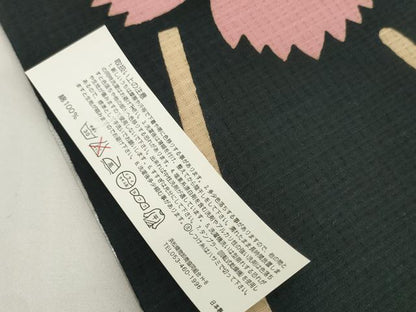 平和屋着物＊夏物　浴衣　反物　着尺　注染　立涌花文　撫子　黒地　やまと誂製　綿　逸品　未使用　DABH2105zzz