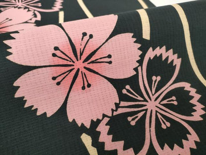 平和屋着物＊夏物　浴衣　反物　着尺　注染　立涌花文　撫子　黒地　やまと誂製　綿　逸品　未使用　DABH2105zzz