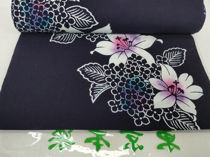 平和屋着物＊夏物　浴衣　反物　着尺　東京本染　注染　百合 ユリ　紫陽花 アジサイ　綿　逸品　未使用　DABH2106zzz