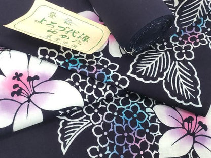 平和屋着物＊夏物　浴衣　反物　着尺　東京本染　注染　百合 ユリ　紫陽花 アジサイ　綿　逸品　未使用　DABH2106zzz