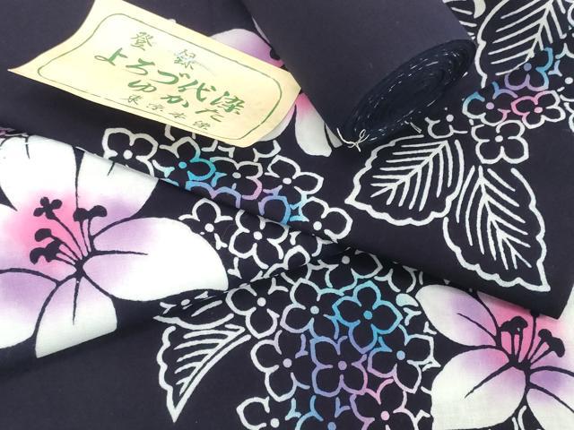 平和屋着物＊夏物　浴衣　反物　着尺　東京本染　注染　百合 ユリ　紫陽花 アジサイ　綿　逸品　未使用　DABH2106zzz