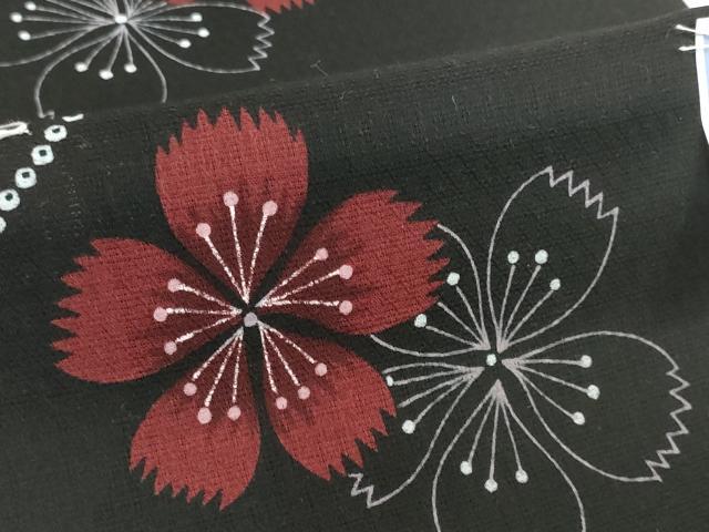 平和屋着物＊夏物　浴衣　反物　着尺　花々　撫子　黒地　綿　未使用　DABH2113zzz