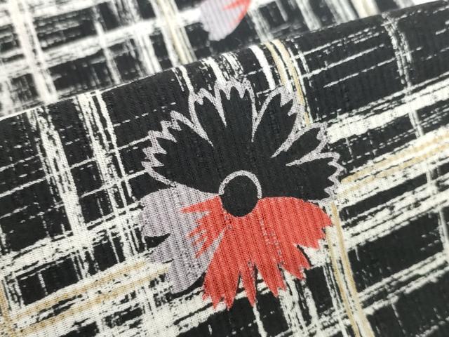 平和屋着物＊夏物　浴衣　反物　着尺　REIKO HIRAKO　格子花文　綿　未使用　DABH2115zzz
