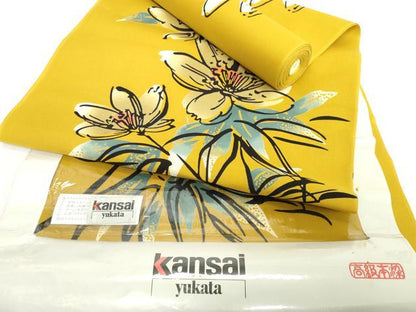平和屋着物＊夏物 世界的ファッションデザイナー　山本寛斎　kansaiブランド 浴衣 反物 着尺 枝花文 綿 逸品 未使用 DABH2126zzz