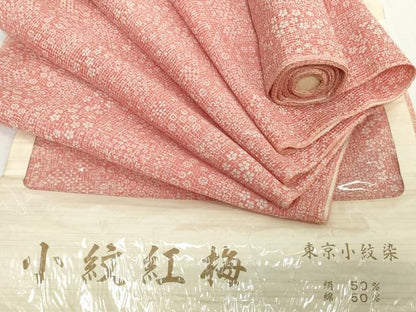 平和屋着物＊夏物　小紋　反物　着尺　絹紅梅　花間道　綿絹　逸品　未使用　DABH2132zzz