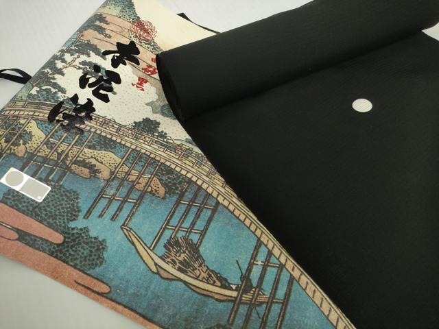 平和屋着物＊夏物　黒紋付　黒反物　着尺　絽　五泉　本泥染黒　逸品　未使用　DABH2142zzz