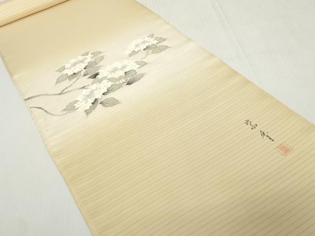 平和屋着物＊夏物　染色作家　桐山紫香　手描き　絽塩瀬　名古屋帯　帯反物　紫陽花　アジサイ　逸品　未使用　DABH2152zzz