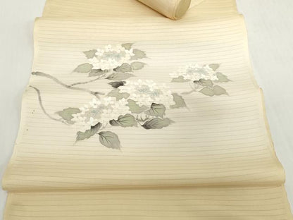 平和屋着物＊夏物　染色作家　桐山紫香　手描き　絽塩瀬　名古屋帯　帯反物　紫陽花　アジサイ　逸品　未使用　DABH2152zzz