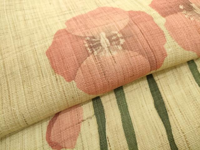 平和屋着物＊夏物　名古屋帯　帯反物　ろうけつ染め　草花文　ポピー　麻　逸品　未使用　DABH2154zzz