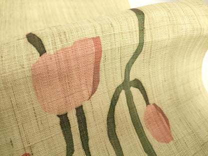 平和屋着物＊夏物　名古屋帯　帯反物　ろうけつ染め　草花文　ポピー　麻　逸品　未使用　DABH2154zzz